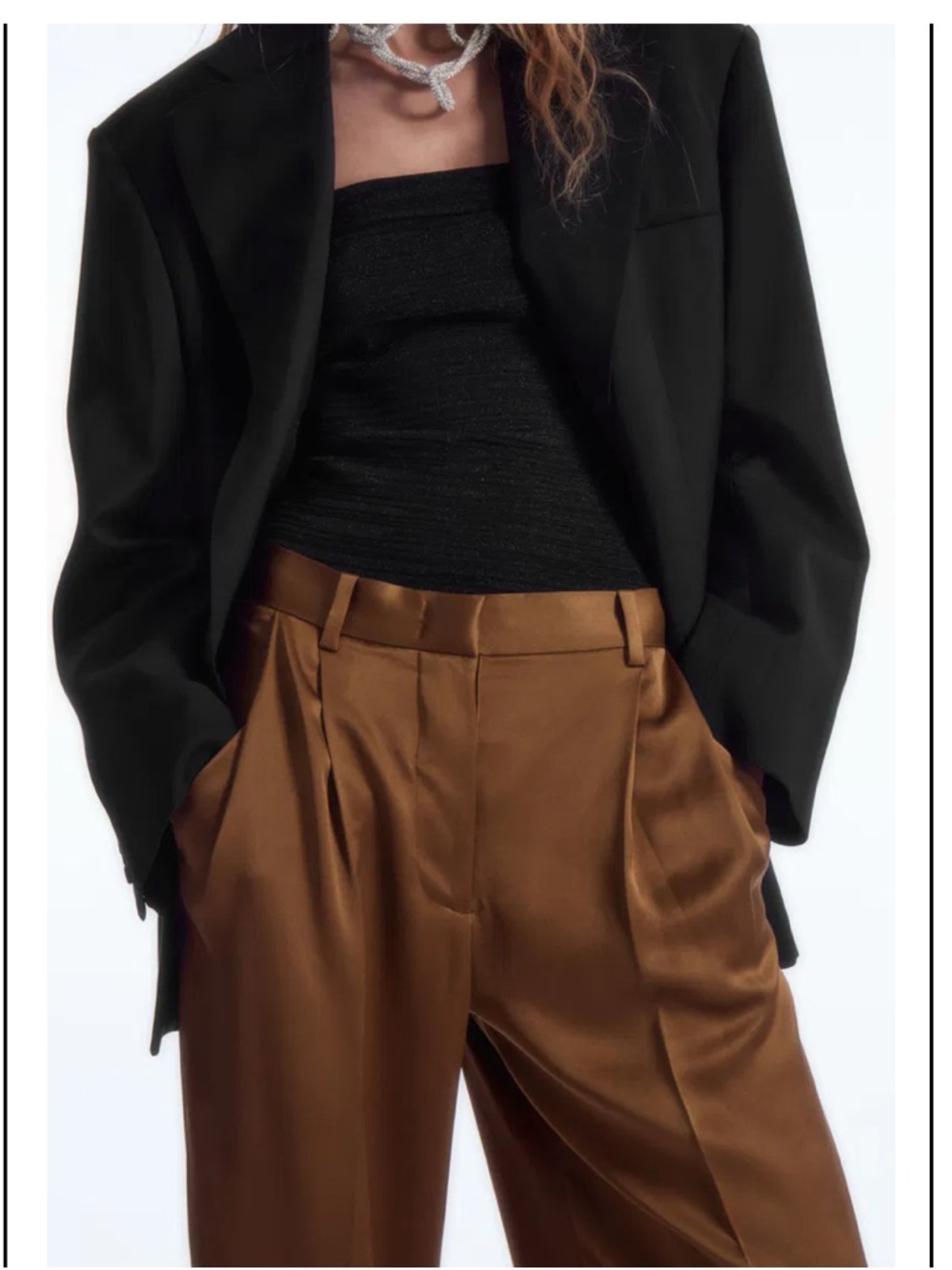 COS Wide-Leg High-Rise satin Trousers in Brown in size 2 - Picture 5 of 10